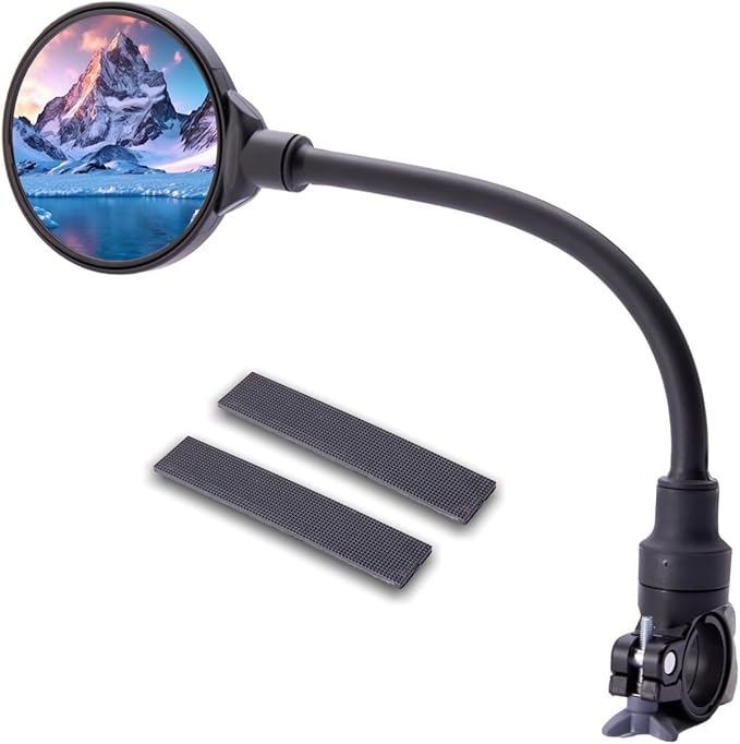 Bike Mirror Handlebar Mount (1 Pcs) 360° with 2 straps, Adjustable Bike Rear View Mirror with Anti-Glare, Shatterproof-mirrors for ebike, Scooter, Mountain & Road Bikes