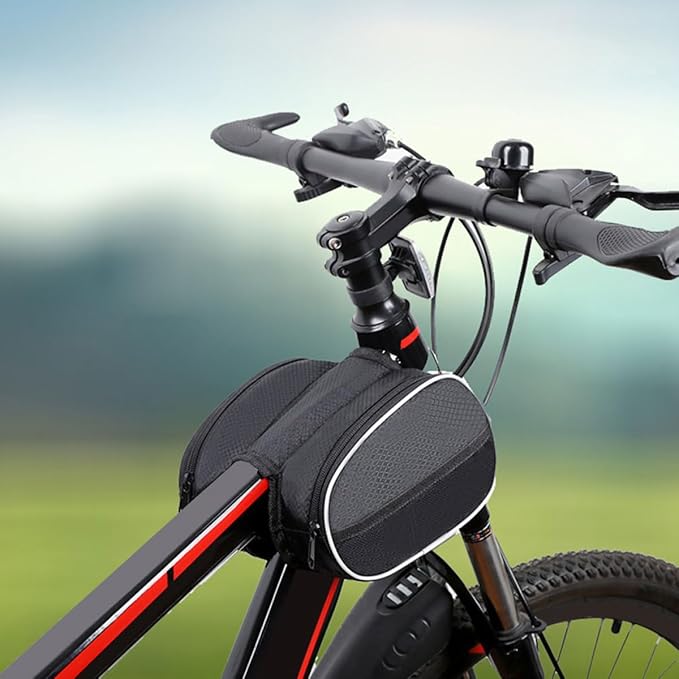 Toyvian Bike Front Frame Bag Cycling Phone Holder Wear-resistant Pouch Dark Color Terrain Bike Top Tube Storage for Travel and Commuting