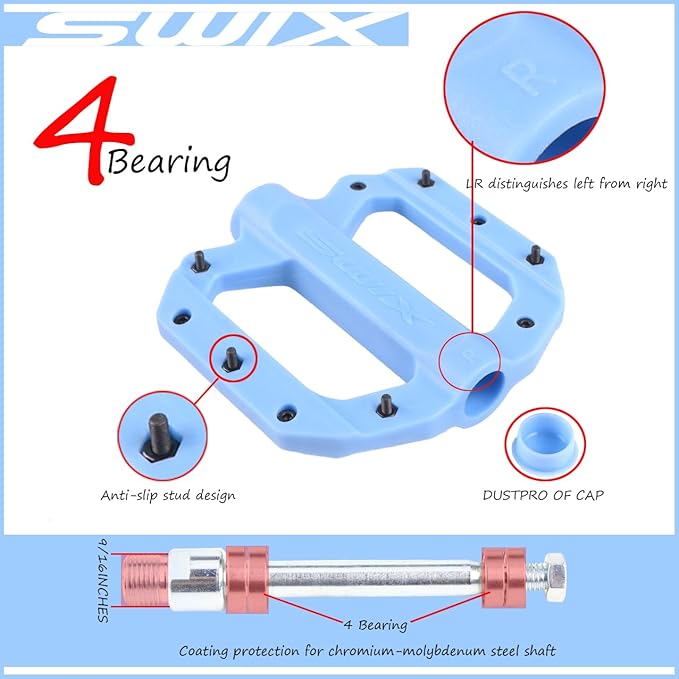 SWIX Bike Pedals Professional Mountain and Road Bike Flat Pedal Wide Paltform and Lightweight Non-Slip Pedal for 9/16" Bike/Hybrid Bike/E-Bike Parts Replacement Pedals Bike Accessories
