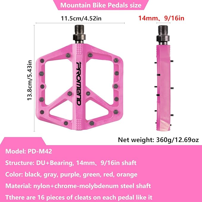 Mountain Bike Pedals - Durable Nylon DU Bearing Platform Pedals for MTB and BMX
