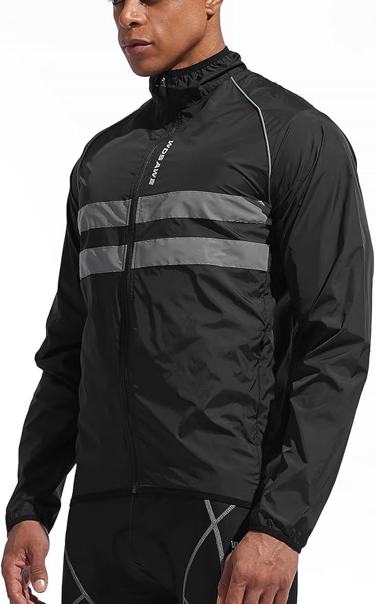 WOSAWE Men's High Visibility Cycling Wind Jacket Water Resistance Reflective Windbreaker