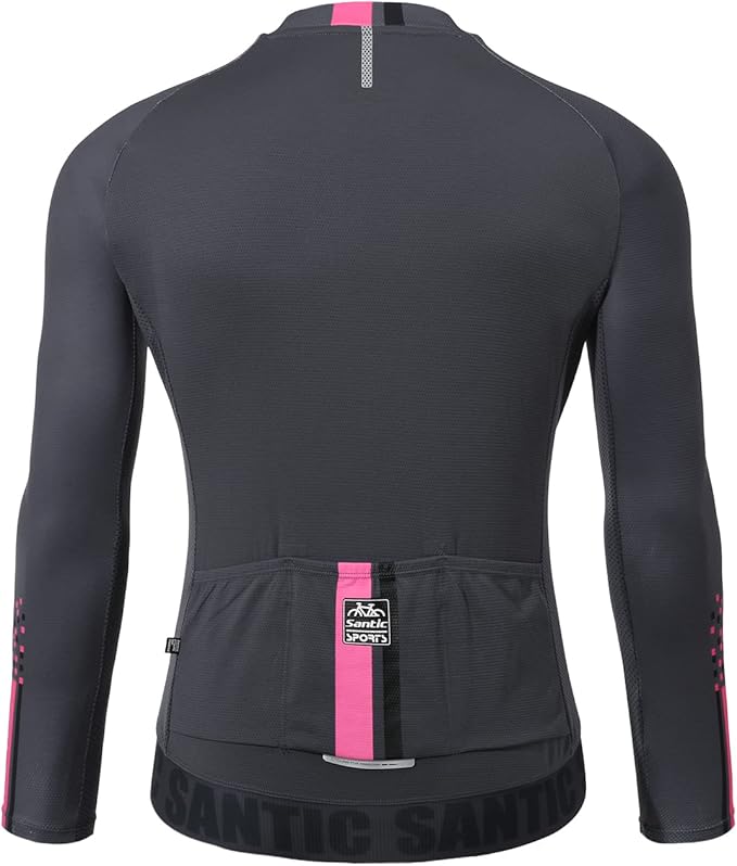 Santic Cycling Jersey Men's Long Sleeve Bike Reflective Full Zip Bicycle Shirts with Pockets