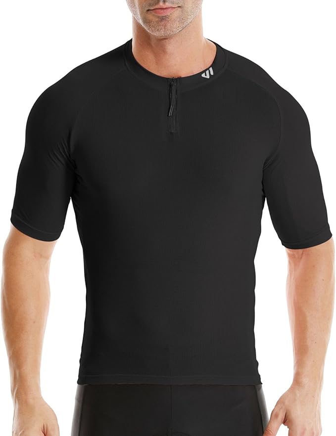 Wulibike Cycling Jersey Men Short Sleeve, Road Bike Shirts 1/4 Zipper with Pockets, Bicycle Clothing Breathable Quick Dry
