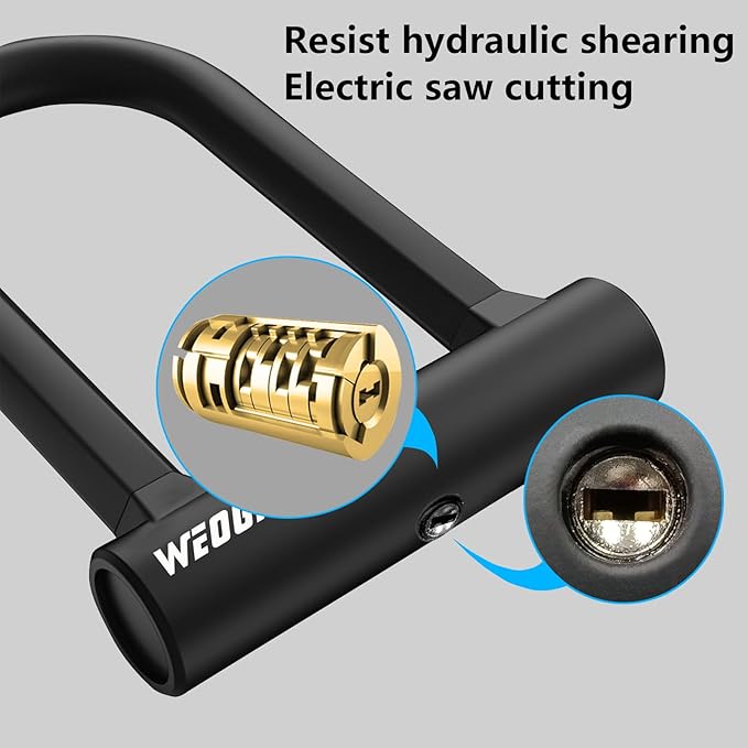Bike U Lock with 5ft Security Cable 17mm Shackle, Bike Lock with 3 Keys and Mounting Bracket, Bicycle U-Locks Perfect for Road, Mountain, and Electric Bikes,Bicycle Lock