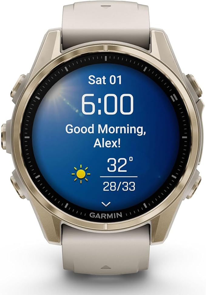 PlayBetter Garmin Fenix 8 AMOLED Sapphire (43mm, Soft Gold/Dark Sandstone) Multisport GPS Smartwatch Bundle - 1.3” Touchscreen, Built-in LED Flashlight Wireless Running Earbuds