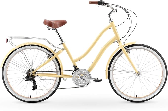 sixthreezero EVRYjourney Women's Steel Beach Cruiser Bike, Hybrid Bicycle, Step Through Frame with Rear Rack and Fenders, 26-Inch Wheels, Multiple Speed Options and Colors