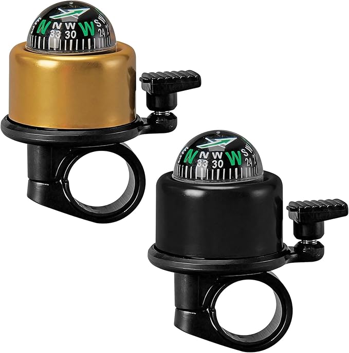 Pack of 2 Aluminum Alloy e-Bike Accessories for Adults | Compass Bicycle Bell & Loud Bike Horn Fits in 22.2mm Handlebars | Must Have Accessory for Men & Women for Mountain & Road