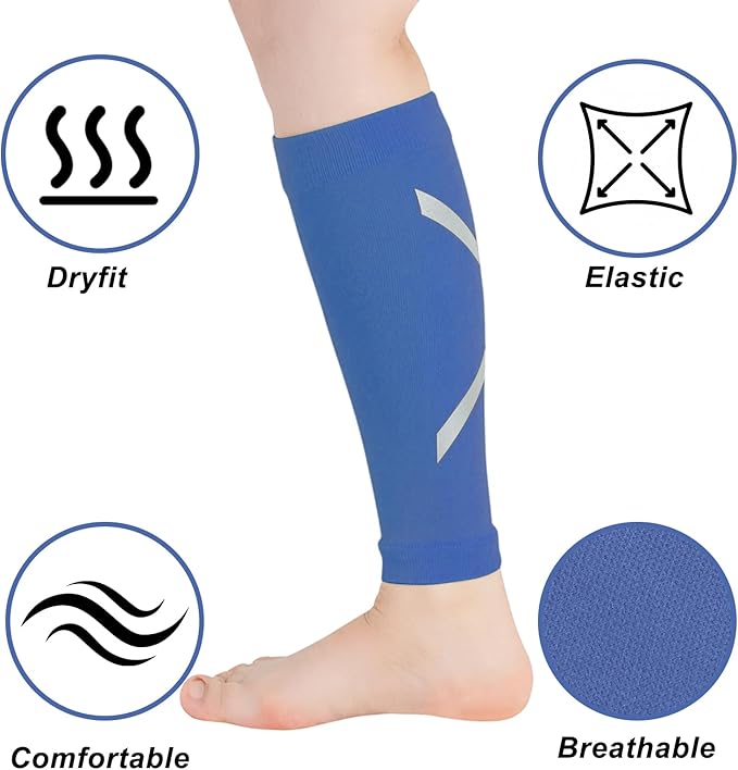 Calf Compression Sleeve for Men & Women, Reflective Footless Socks for Shin Splint Relief & Night Running, Cycling