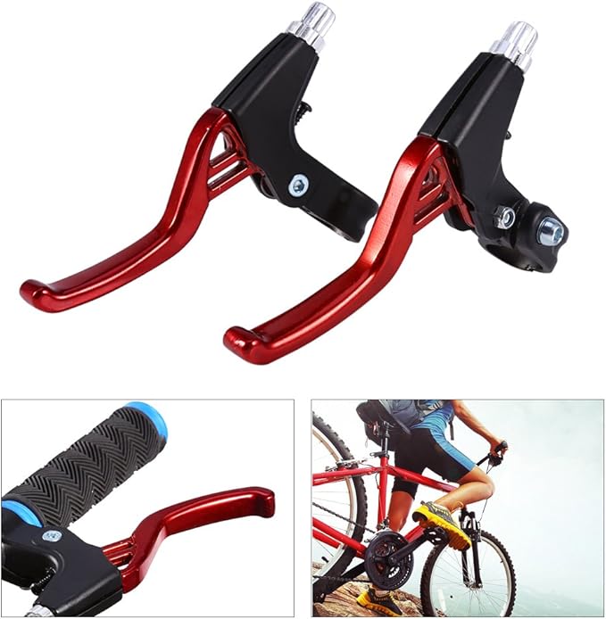 DISIWENE 1 Pair Bicycle Brake Lever, V-Brake Handlebar Aluminium Alloy Bike Brake Handle Universal 2.2cm for Most Bicycle, Road Bike, Mountain Bike (Red)
