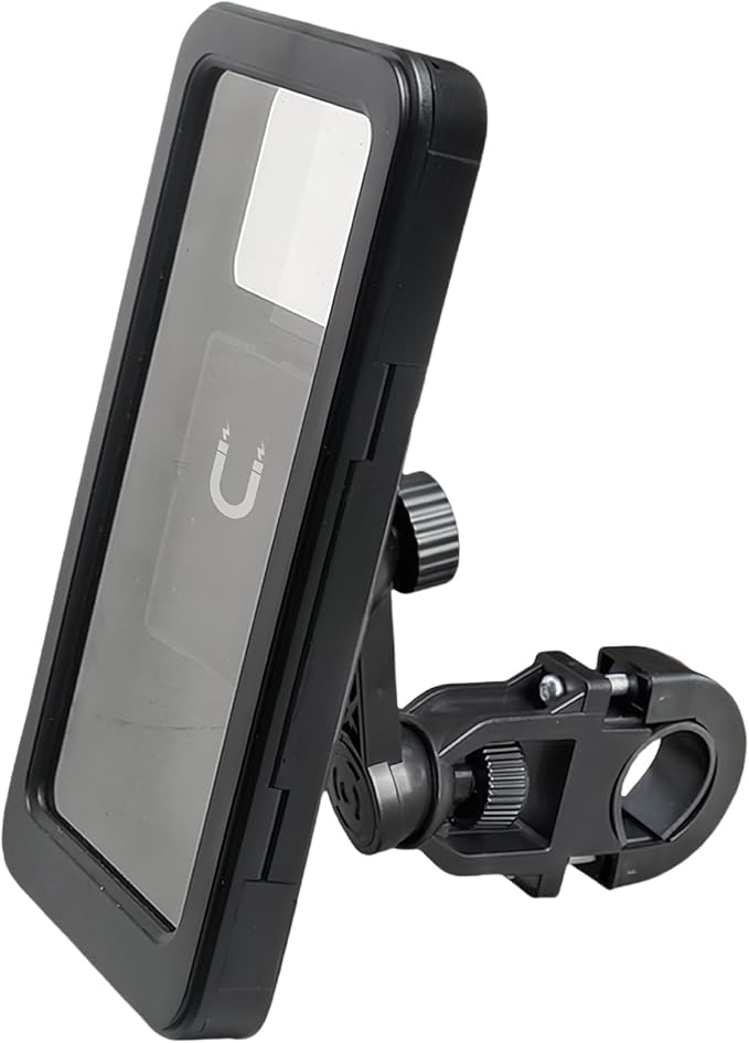 Motorcycle Phone Mount Holder, Universal Handlebar Mount for Bikes and Electric Vehicles, Black (Waterproof Phone Mount)