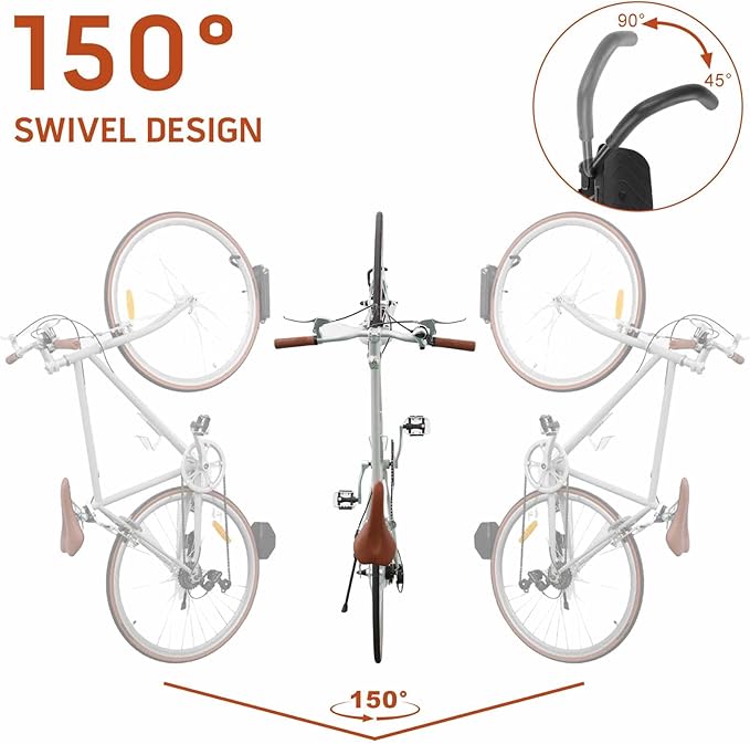 Cyfie Swivel Bike Rack Wall Mount, Garage Bike Hanger Hooks, Indoor Hanging Bike Rack Wall Mount Bicycle Mount Wall for Road Bike, Mountain Bike (2 pcs)