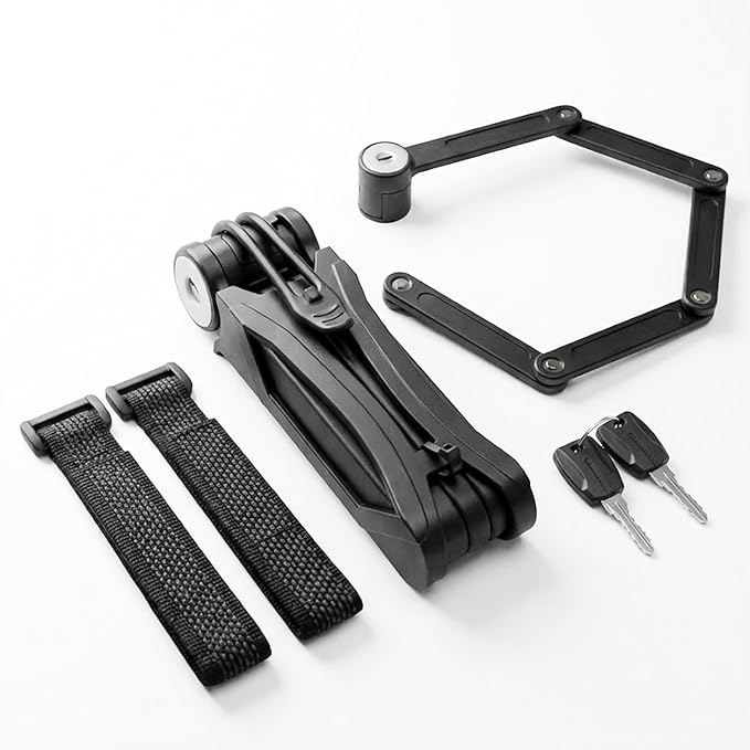 Folding Bike Lock, Compact, Lightweight, Foldable Bicycle Lock with 2 Keys and Mount for E-Bikes, Scooters, Bicycles. Multipurpose Heavy-Duty Foldable Lock to Secure Various Items