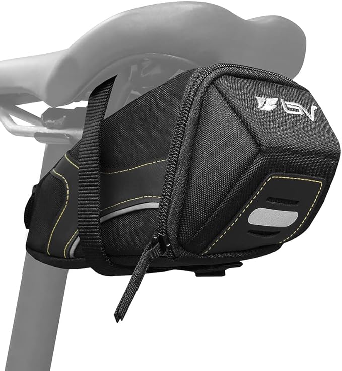 BV Strap-On Bike Bag with Reflective Material - Saddle Bag with Seperate Divider for Small Items for All Your Essentials - Bike Pouch with Taillight Hanger for Maximum Safety