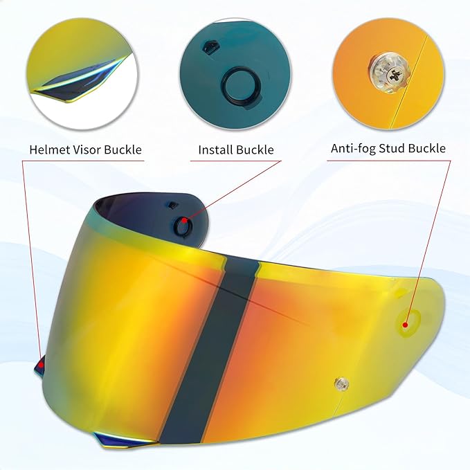 VCOROS I90 Helmet Shield Replacement, I90 Helmet Visor Shield Compatible with HJ-33 I91 Motorcycle Helmet Accessories (Chrome Red)