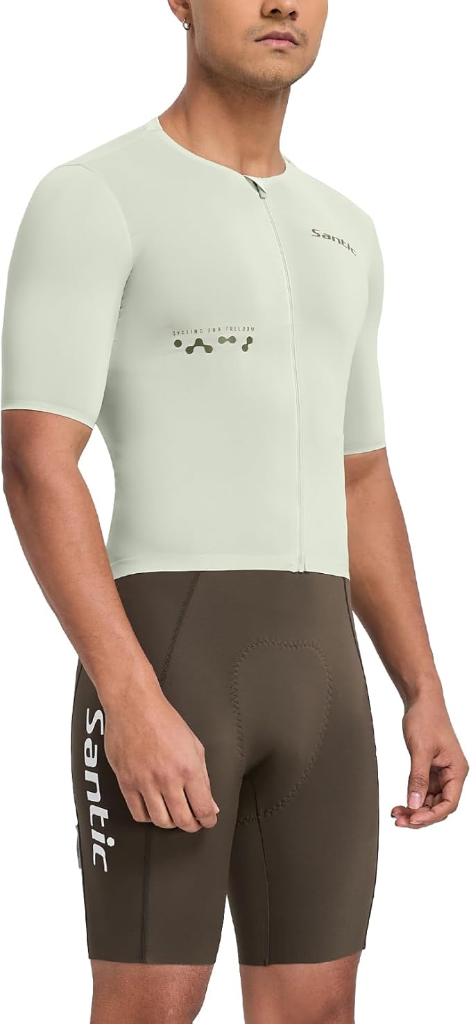 Santic Men's Cycling Jersey Short Sleeve Tops Bicycle Bike Shirt Full Zipper UPF 50+ Bicycle Jersey with Pockets