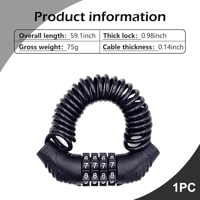 Motorcycle Helmet Lock, Anti-Theft Portable Bicycle Lock, Retractable Cable Locks, Universal for Bicycle, Baby Stroller, Luggage Stroller (Black)