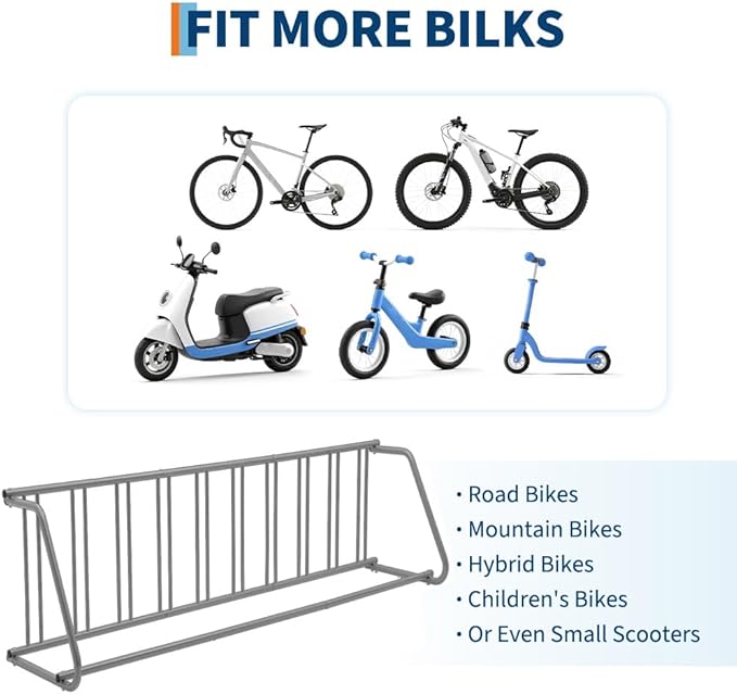 Floor Bike Rack,Sigle-Side 10-Bike Rack 122"L,Grid Bike Rack In Ground,Freestanding Bicycle Floor Parking Stand,Stand Bike Racks for Garages Streets Yards Bike Events