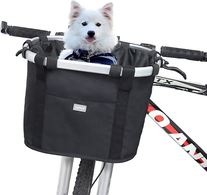 RAYMACE Bicycle Basket Dog Bike Handlebar Basket Front,Folding Detachable Quick Release Easy Install,Cycling Picnic Bag