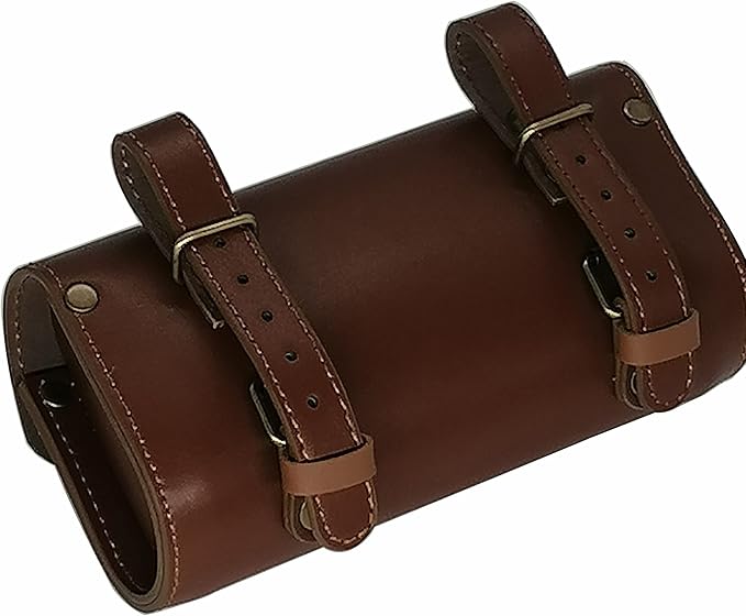 WUYAN Bike Handlebar Leather Bags Under Seat Retro Classical Mountain MTB Road Bike Leather Bag for Cell Phone， Saddle Tail Rear Pouch Seat Storage Cycling Case Carry Accessories