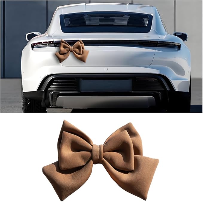 Motorbike Helmet Decor, Cute Fashion Large Bowknot Motorcycle Helmet Ornament, Automotive Exterior Rear Bumper Decoration for Girls Women, Universal for Truck Motorcycle Sedan (Coffee)