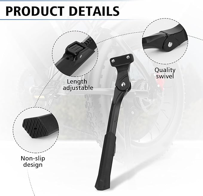 Upgraded Kickstand For Ridstar Q20/Adult Bike/Motorcycle, Adjustable Kick Stand, High Toughness Thickened Aluminium Alloy E-Bike Side Support Stand, For 20-22 Inch E-Bicycles