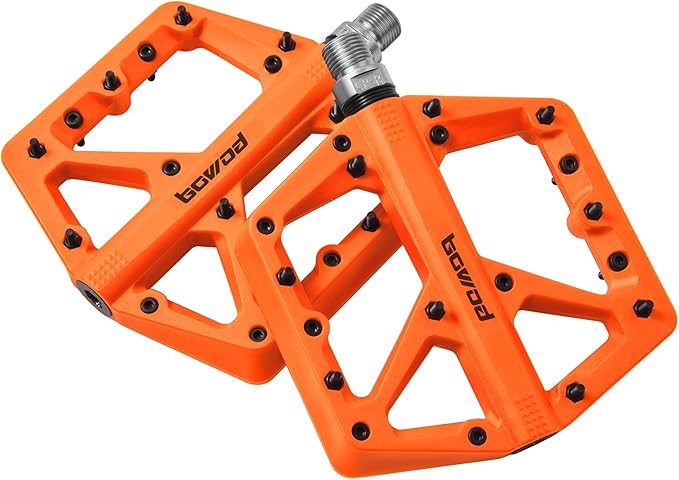 MTB Pedals Large Mountain Bike Pedals, Lightweight Nylon Fiber Composite Bicycle Platform Pedals, Grippy Pedals w 18 Pins, Cr-Mo Spindle fit w 2 Bearings, Clipless Pedals for BMX MTB Bike 9/16"
