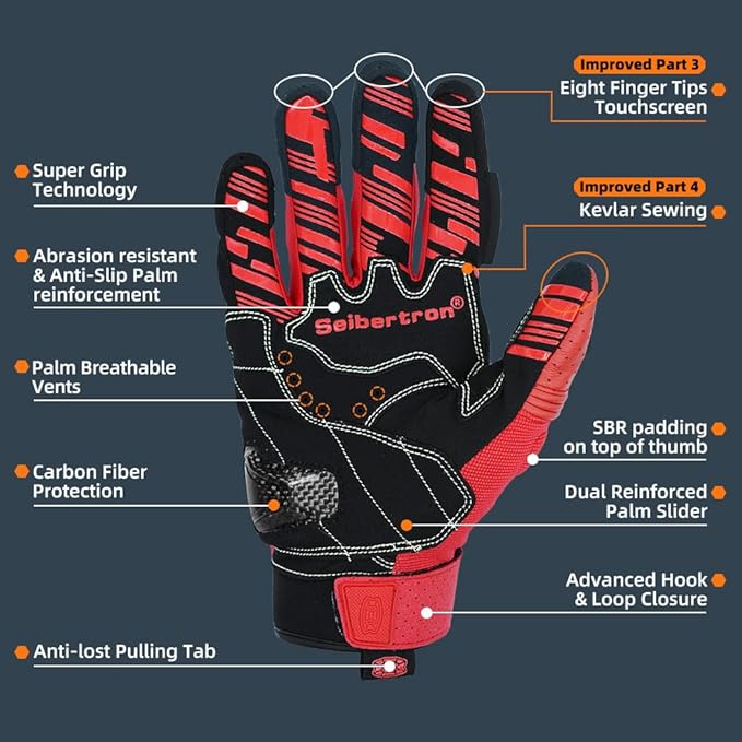 Seibertron SPS Series Touchscreen Motorcycle Motocross BMX ATV MTB Bicycle Cycling Full or Half Finger Gloves Adult and Youth