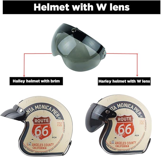 Helmet Visor Replacements,Universal 3 Snap Retro Helmet Visor Windproof Sun Shield Half Face Motorcycle Helmets Visor,Up Down Open Face Helmet Half Face Shield(Clear)