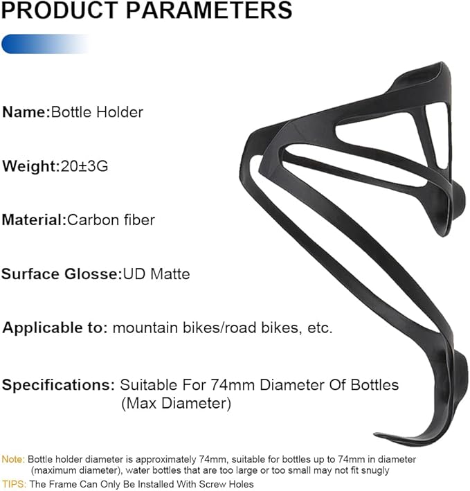 Full Carbon Fiber Ultra-Light Bike Drink Water Bottle Cage Holder Brackets for Road Bicycle Light Drink Water Bottle Cage Holder Black UD Matte