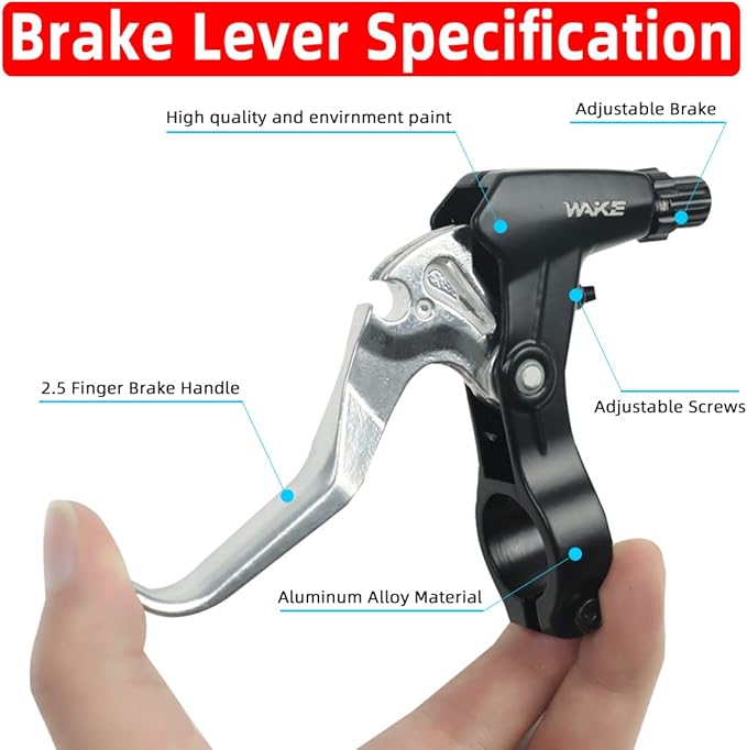 V Brakes, Linear Bicycle Brake Set, Bicycle Brake Levers 2pcs Mountain Bike Brake Handles 2.5 Finger 2.2cm Diameter for Most Bicycle, Road Bike, MTB, BMX, Cycling