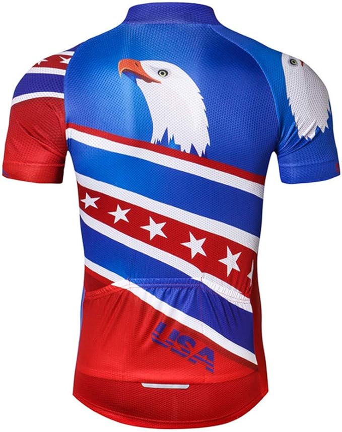 JPOJPO USA Cycling Jersey Men Short Sleeve Bike Shirts Biking Jersey Summer American Bicycle Tops with 3 Pockets Reflective