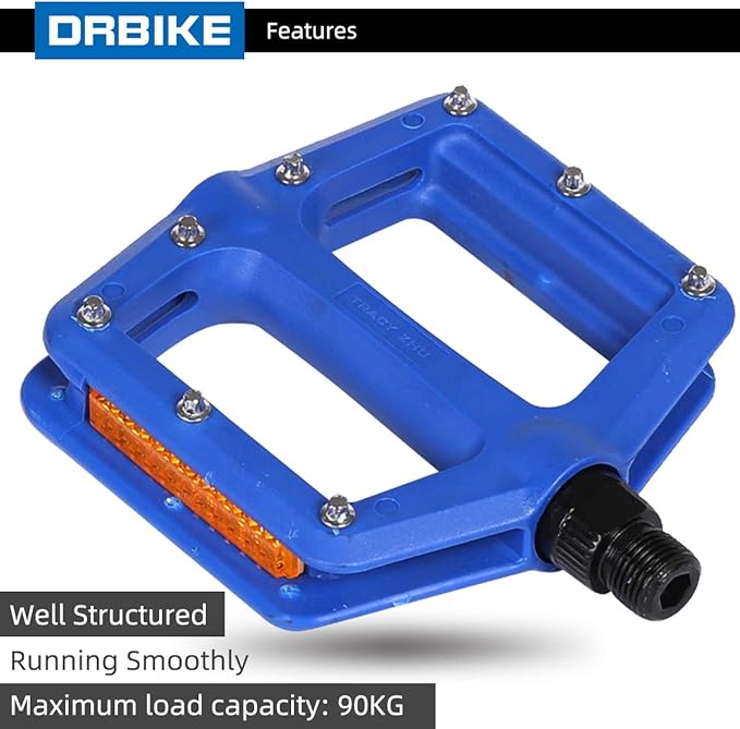 DRBIKE Mountain Bike Pedals MTB Pedals 9/16" Sealed Bearing Lightweight Nylon Bicycle Flat Platform Pedals for MTB BMX Road Bike Kids Bike Replacement Pedal
