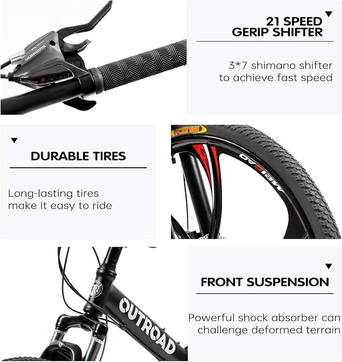 26 ich Folding Mountain Bike, 21 Speed High Carbon Steel Mountain Bike for Adults with 26 Inches Durable Tires, Front Suspension Folding Bicycle for Women and Man | 26 ich, High Carbon Steel, Durable Tires, Front Suspension, Folding Bicycle