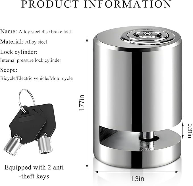 Motorcycle Disc Brake Lock, Motorbike Safety Anti-Theft Wheel Disk Lock with Two Keys, Mini Alloy Brake Disc Locks for Motorcycle Electromobile Road Cycle Bicycle Security