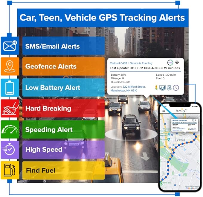 No Monthly Fee GPS Tracker - Family1st - 1 Year Subscription Included - Portable Discreet GPS Tracking Device, Compact GPS Tracker for Cars, Vehicles, Kids, Elderly, Teens