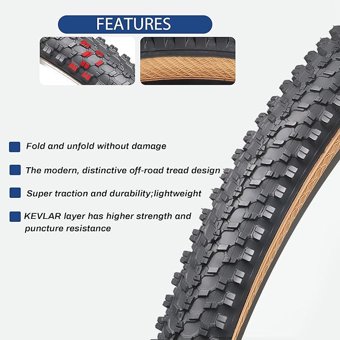 Hycline Mountain Bike Tire: 20/24/26/27.5-inch Folding Replacement High-Performance Wear-Resistant Bicycle Tires for MTB Off-Road Bike
