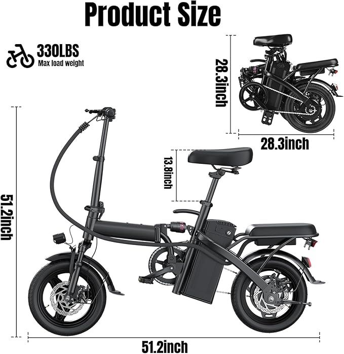 Electric Bike for Adults and Teens, 560W Motor 24MPH Compact Commuter Electric Bicycles, 32 Miles Range, 48V 10Ah Battery, 3 Shock Absorbers, 14" Foldable Ebike with Basket, UL 2849 Certified