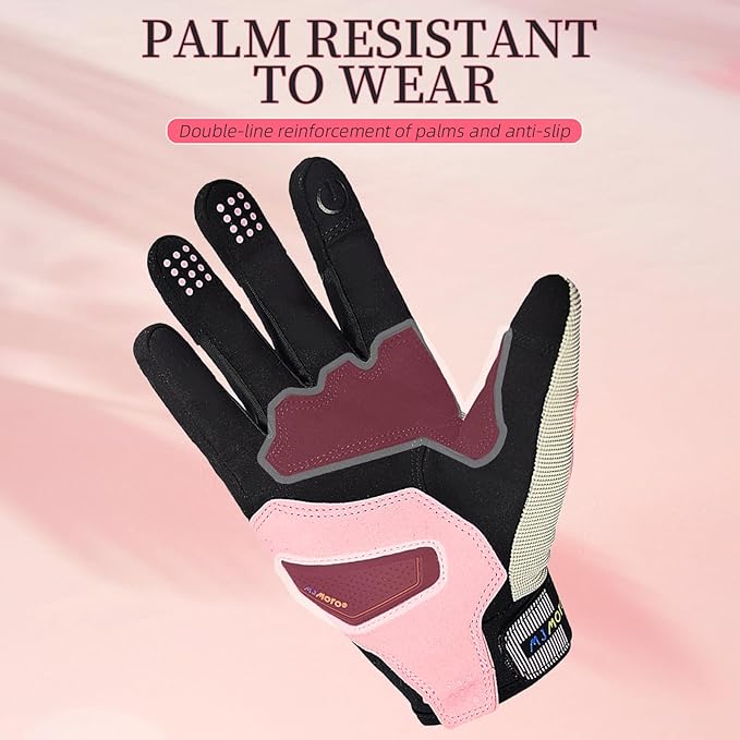 Summer Breathable Pink Motorcycle Gloves for Women,Touchscreen Motorbike Gloves Anti-Slip for Lady,MX ATV MTB Cycling, Road Racing Biker Glove