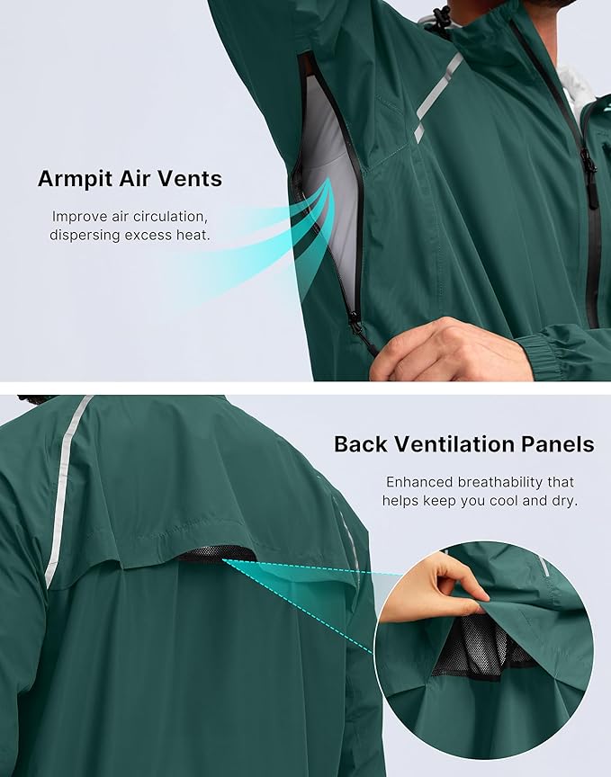 Bikewa Men's Cycling Rain Jackets Waterproof Running Bike Windbreaker Lightweight Packable Hooded Jacket