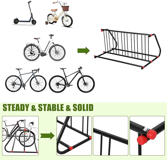 Commercial Grid Bike Rack, Double Sided Bike Rack Stand Ground, 10-Bike Capacity Bicycle Storage Stand, Power Coated Steel Floor Parking Stand for Garages, Stores, Schools and Universities
