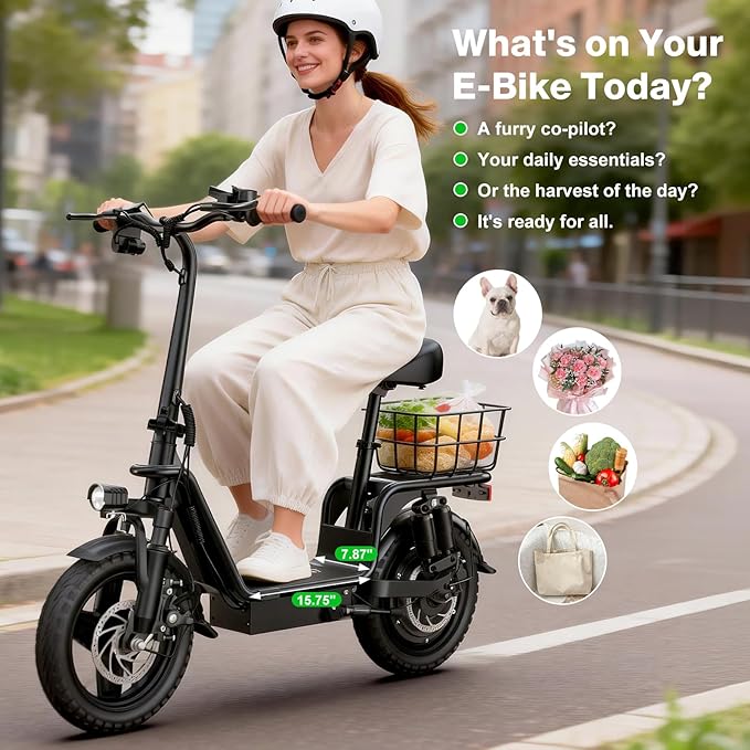 Electric Scooter Adults, 1300W/900W Peak Motor, Electric Scooter with Seat, 48V 13Ah/10.4Ah Battery, 14" Tires, 35/28 Miles Range, 20 MPH, 330 LBS Load, Dual Braking