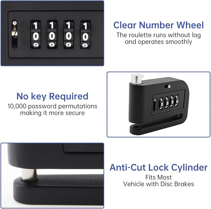 Windance Portable Aluminum Alloy Passcode Rotor Lock 4 Digit Coded Security Anti Theft Disc Brake Lock for Motorcycle Scooter Dirt Pit Bike E-Bike Bicycle