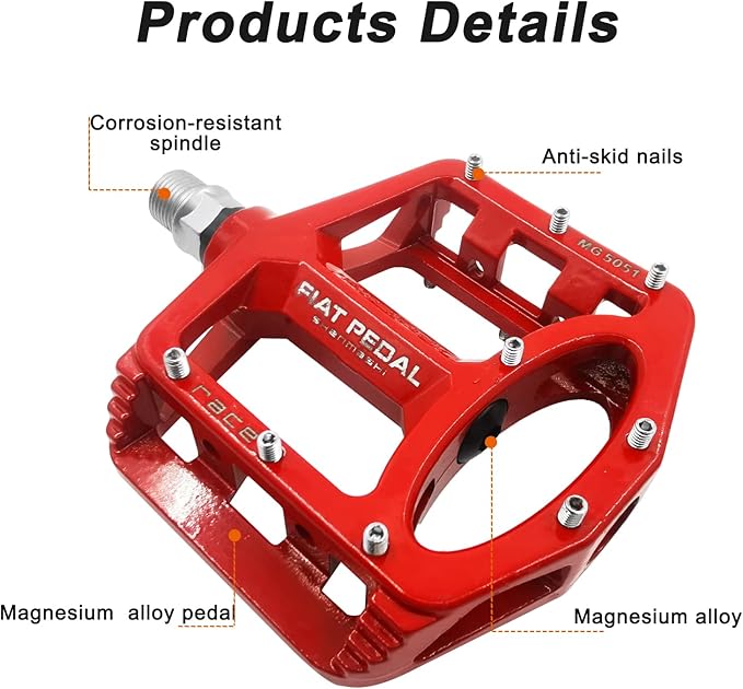 UPANBIKE Magnesium Alloy Bike Pedals 9/16'' Spindle Bearing High-Strength Non-Slip Large Flat Platform for Mountain Bike Road Bicycle