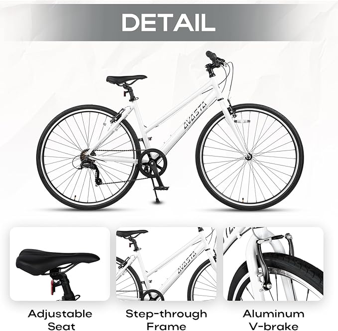 AVASTA Populus 700C Road Bike for Women with Kickstand, 15 17 Inch Lightweight Step Through Aluminum Alloy Frame, 7-Speed Drivetrain, Multiple Colors
