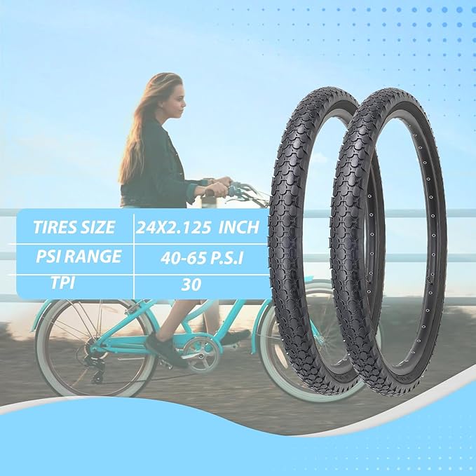 MOHEGIA 24/26 Inch Cruiser Bike Tires Set: 24x2.125/26x2.125 Inch Classic Folding Bicycle Tires,and Pair Inner Tubes with Tire Levers for Beach Cruiser City Bikes