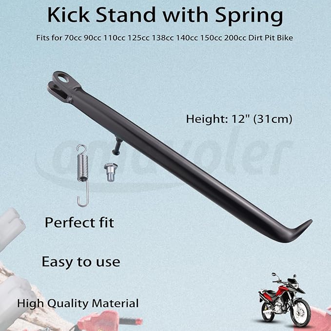 Kick Stand with Spring Replacement Parts Fits for 70cc 90cc 110cc 125cc 138cc 140cc 150cc 200cc Dirt Pit Bike.