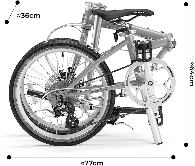 ROCKBROS VDS 20 Inch for Adults, 26lb Lightweight Foldable Bike for Women & Men, Shimano 8-Speed Adult Folding Bicycle with Disc Brakes, Portable Commuter City Bike