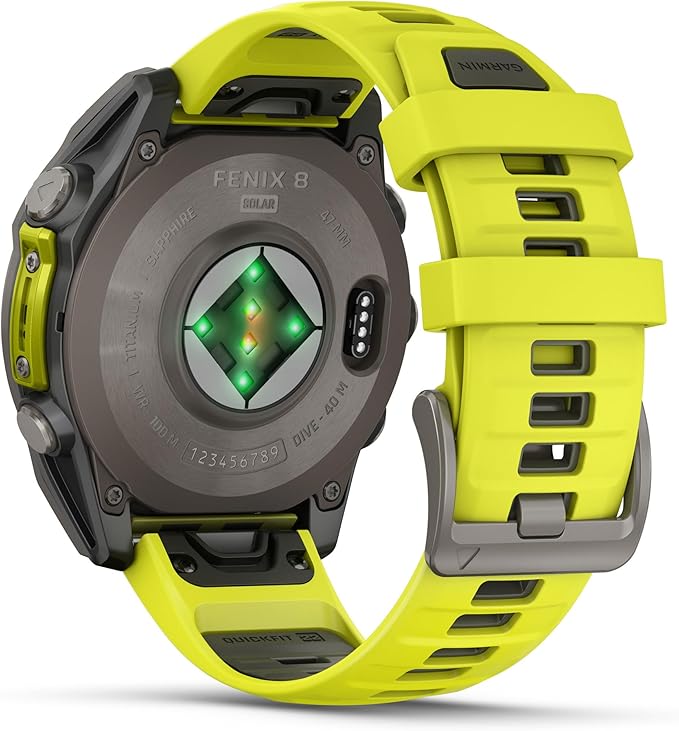 PlayBetter Garmin Fenix 8 Solar Sapphire (47mm, Titanium/Amp Yellow) Multisport GPS Smartwatch Bundle - 1.4” Touchscreen, Built-in LED Flashlight Wireless Running Earbuds