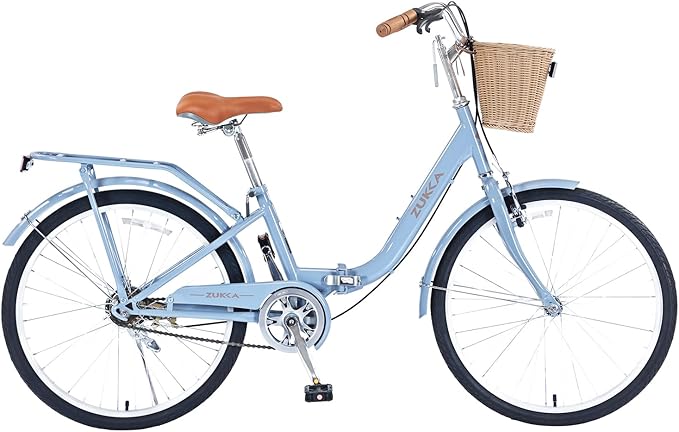 24/26 inch Female Bicycle Single Speed Folding Lady Bike, Durable Steel Frame,Compact Design for Easy Storage and Commuting Multi Color