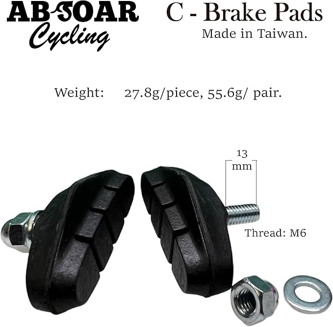 C Brake Pads for Road Bike BMX City Bicycle Brake Pads Replacement Brake Shoes 48mm, Pair